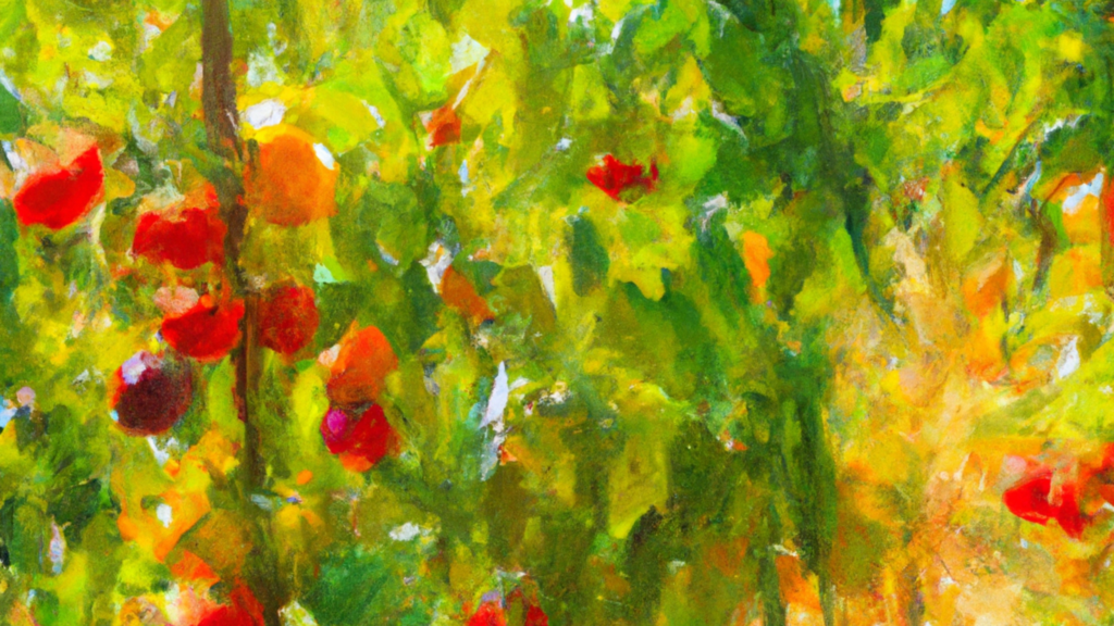 Impressionist style painting of tomato plants